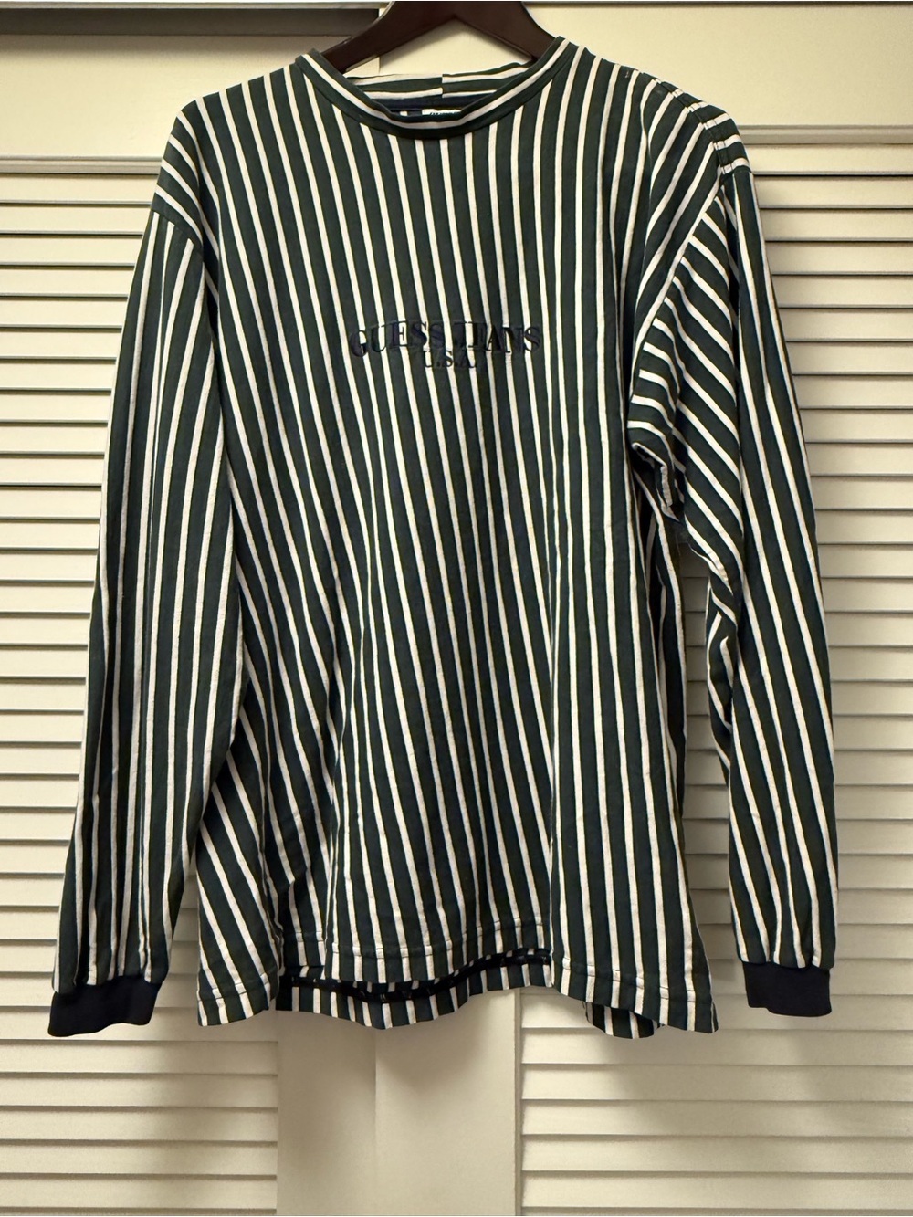 Vintage GUESS Jeans Striped Long Sleeve Pullover with Logo & Mock Neck Size M